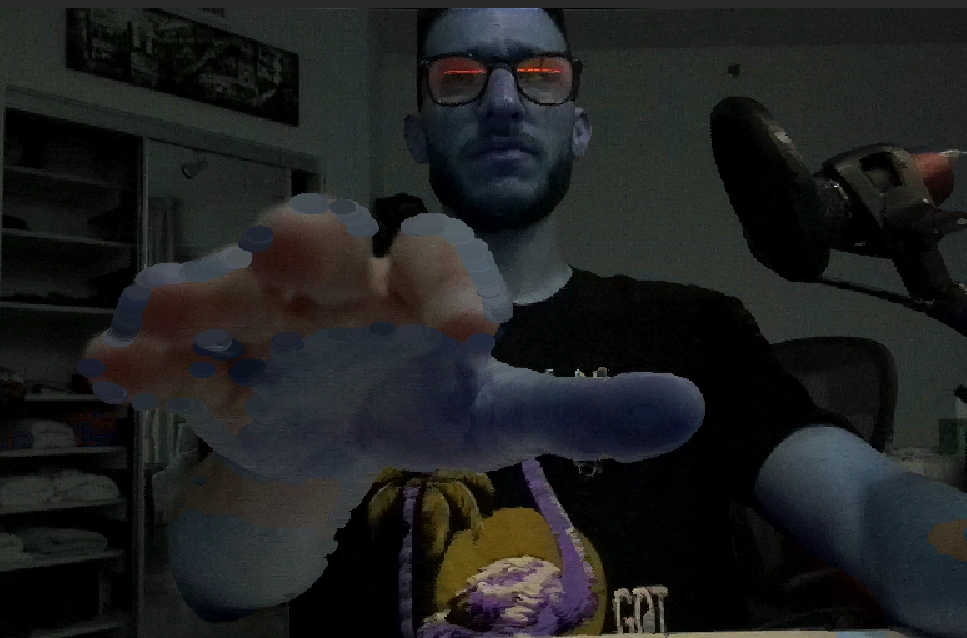 The blueish-tinted stuff is the point cloud